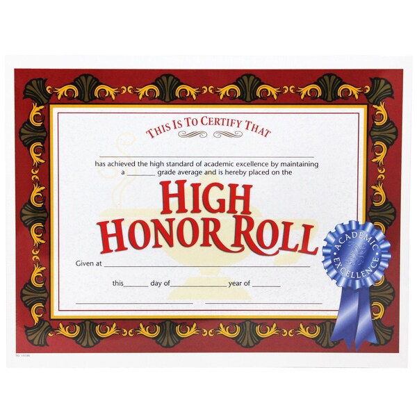 High Honor Roll Certificate, PK90